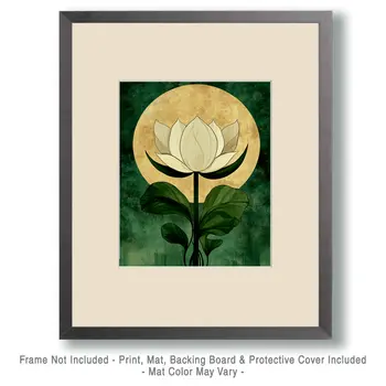 Full Moon Flowering Lotus - Nature Art Prints - 8"x10" Artwork for 11"x14" Frame
