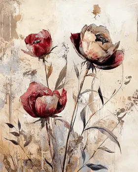 Antique Style Poppy Artwork - Nature Art Prints - 8"x10" Artwork for 11"x14" Frame