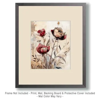 Antique Style Poppy Artwork - Nature Art Prints - 8"x10" Artwork for 11"x14" Frame