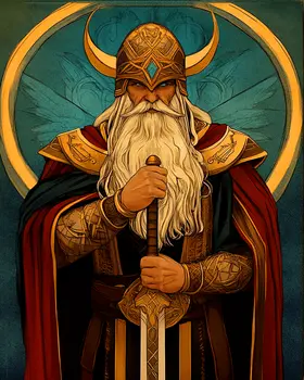With Sword - Odin the Norse God Wall Art Prints – 8″x10″ Artwork for 11″x14″ Frame