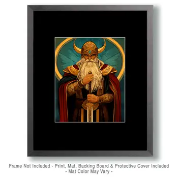 With Sword - Odin the Norse God Wall Art Prints – 8″x10″ Artwork for 11″x14″ Frame