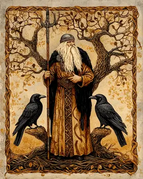 Rustic Nordic Folk Art  - Odin the Norse God Wall Art Prints – 8″x10″ Artwork for 11″x14″ Frame