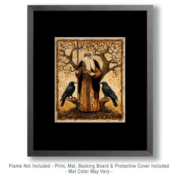 Rustic Nordic Folk Art  - Odin the Norse God Wall Art Prints – 8″x10″ Artwork for 11″x14″ Frame