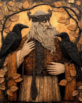 Carving with Baldur and Hermod - Odin the Norse God Wall Art Prints – 8″x10″ Artwork for 11″x14″ Frame