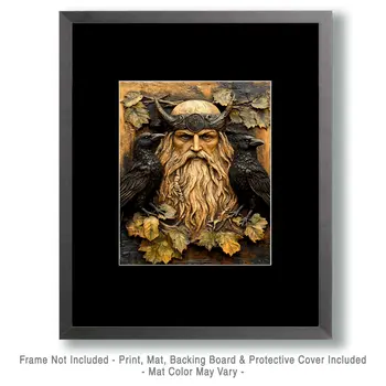 Carving of Odin - Odin the Norse God Wall Art Prints – 8″x10″ Artwork for 11″x14″ Frame