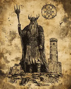 Ancient Hide - Odin the Norse God Wall Art Prints – 8″x10″ Artwork for 11″x14″ Frame