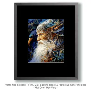 With Baldur the Raven - Odin the Norse God Wall Art Prints – 8″x10″ Artwork for 11″x14″ Frame
