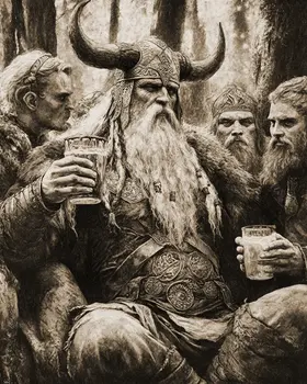 Drinking Mead - Odin the Norse God Wall Art Prints – 8″x10″ Artwork for 11″x14″ Frame