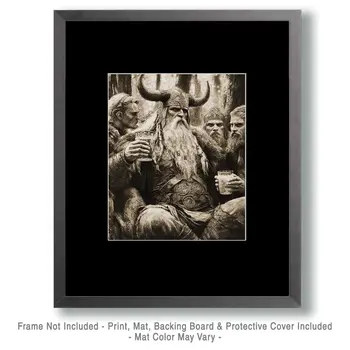 Drinking Mead - Odin the Norse God Wall Art Prints – 8″x10″ Artwork for 11″x14″ Frame