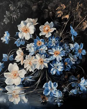 Baroque Lake Wildflowers 8"x10" Floral Art Print for 11"x14" Frame