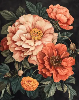 Baroque Peach Flower Bouquet 8"x10" Floral Art Print for 11"x14" Frame