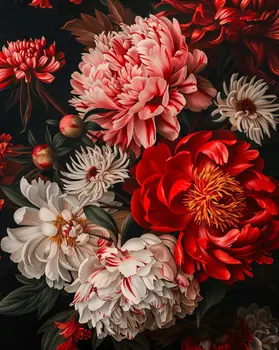 Baroque Pink And Red Peony Flowers  8"x10" Floral Art Print for 11"x14" Frame