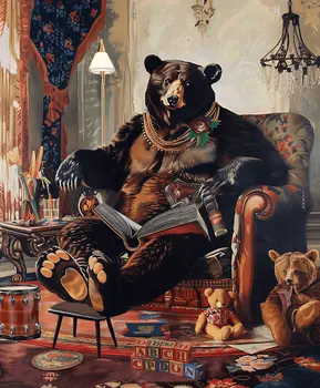 Vintage Anthropomorphic Bear, Sitting in Playroom - Animal Kingdom Wall Art Prints, from Cute to Majestic – 8″x10″ Artwork for 11″x14″ Frame