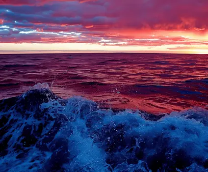 Blue Waves Meeting Pink Horizon - Wall Art Print - Moody Ethereal Landscapes - 10"x8" Artwork - 14"x11" Mat