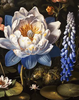 Medieval Flower Pond Painting  8"x10" Floral Art Print for 11"x14" Frame