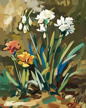Mid Century Garden Flowers 8"x10" Floral Art Print for 11"x14" Frame