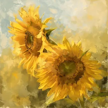 Painterly Sunflowers 2, 8"x8" Art Print for 12"x12" Frame