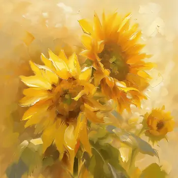 Painterly Sunflowers 3, 8"x8" Floral Art Print for 12"x12" Frame