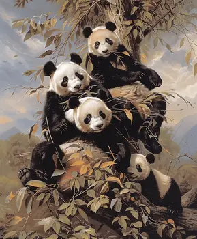 Panda Bear Happy Family - Animal Kingdom Wall Art Prints, from Cute to Majestic – 8″x10″ Artwork for 11″x14″ Frame
