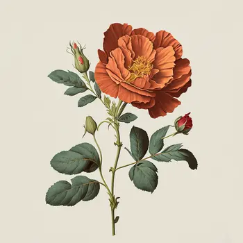 Redoute Single Red Flower 8"x8" Art Print for 12"x12" Frame