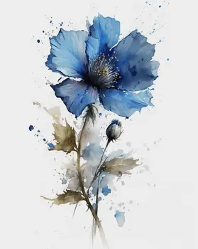 Single Blue Watercolor Flower  8"x10" Floral Art Print for 11"x14" Frame