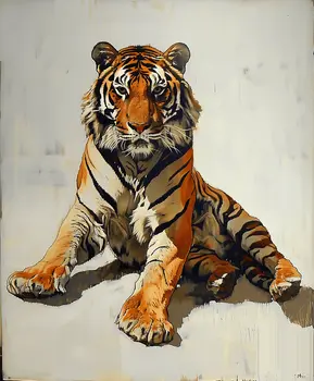 Tiger Mid Century Painting - Animal Kingdom Wall Art Prints, from Cute to Majestic – 8″x10″ Artwork for 11″x14″ Frame