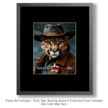 Mountain Lion - Animal Park Ranger Wall Art Prints – 8″x10″ Artwork for 11″x14″ Frame