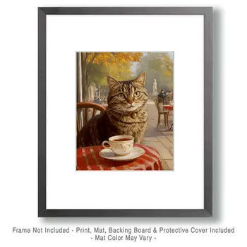 Tabby Having Tea - Pet Cat Still Life Wall Art Prints – 8″x10″ Artwork for 11″x14″ Frame