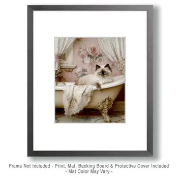 Ragdoll in Bathtub - Pet Cat Still Life Wall Art Prints – 8″x10″ Artwork for 11″x14″ Frame