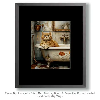 Orange Tabby in the Bathtub - Pet Cat Still Life Wall Art Prints – 8″x10″ Artwork for 11″x14″ Frame