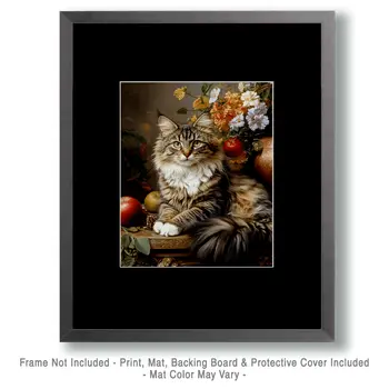 Maine Coon Cat Portrait - Pet Cat Still Life Wall Art Prints – 8″x10″ Artwork for 11″x14″ Frame