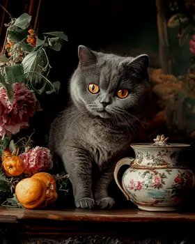 British Shorthair Kitten - Pet Cat Still Life Wall Art Prints – 8″x10″ Artwork for 11″x14″ Frame