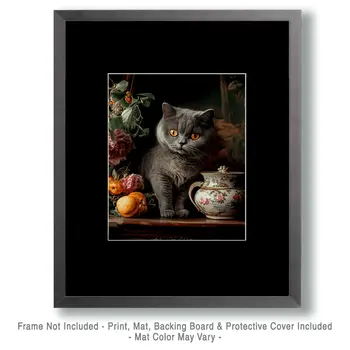 British Shorthair Kitten - Pet Cat Still Life Wall Art Prints – 8″x10″ Artwork for 11″x14″ Frame
