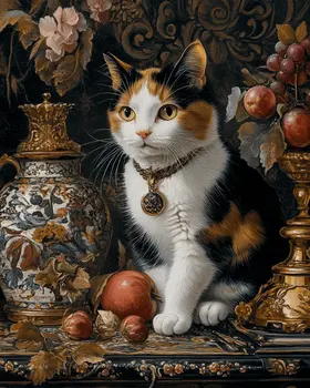 Calico Pet Cat Still Life Wall Art Prints – 8″x10″ Artwork for 11″x14″ Frame