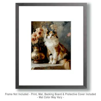 Calico Posing - Pet Cat Still Life Wall Art Prints – 8″x10″ Artwork for 11″x14″ Frame