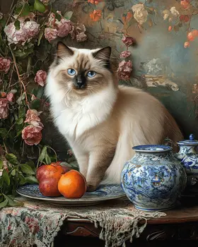 Ragdoll Posing - Pet Cat Still Life Wall Art Prints – 8″x10″ Artwork for 11″x14″ Frame