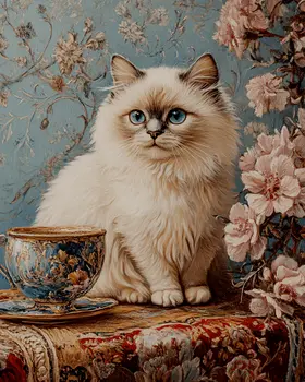 Ragdoll Kitten Portrait - Pet Cat Still Life Wall Art Prints – 8″x10″ Artwork for 11″x14″ Frame