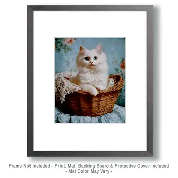 Ragdoll Kitten in Basket - Pet Cat Still Life Wall Art Prints – 8″x10″ Artwork for 11″x14″ Frame