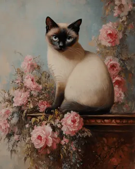 Siamese Portrait - Pet Cat Still Life Wall Art Prints – 8″x10″ Artwork for 11″x14″ Frame