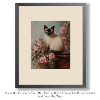 Siamese Portrait - Pet Cat Still Life Wall Art Prints – 8″x10″ Artwork for 11″x14″ Frame