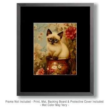 Siamese Kitten Portrait - Pet Cat Still Life Wall Art Prints – 8″x10″ Artwork for 11″x14″ Frame
