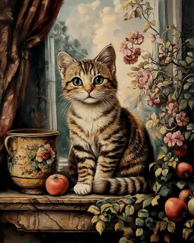 Tabby Kitten Portrait - Pet Cat Still Life Wall Art Prints – 8″x10″ Artwork for 11″x14″ Frame