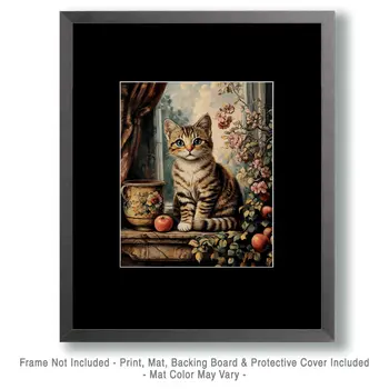 Tabby Kitten Portrait - Pet Cat Still Life Wall Art Prints – 8″x10″ Artwork for 11″x14″ Frame