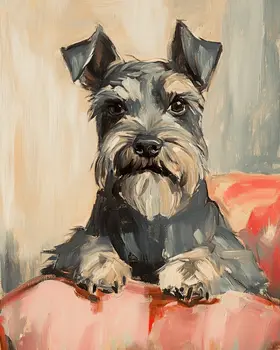 Attentive Schnauzer - Pet Dog Still Life Wall Art Prints – 8″x10″ Artwork for 11″x14″ Frame