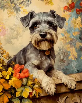 Schnauzer Posing - Pet Dog Still Life Wall Art Prints – 8″x10″ Artwork for 11″x14″ Frame