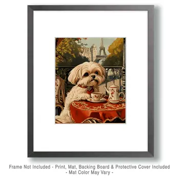 Shih Tzu at a Paris Cafe - Pet Dog Still Life Wall Art Prints – 8″x10″ Artwork for 11″x14″ Frame