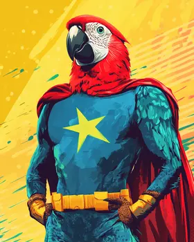 Mighty Parrot - Pet Superheros Art Prints – 8″x10″ Artwork for 11″x14″ Frame