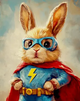 Super Bunny to the Rescue - Pet Superheros Art Prints – 8″x10″ Artwork for 11″x14″ Frame