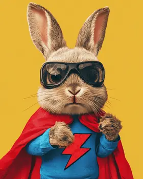 Zip Zap the Bunny Hero - Pet Superheros Art Prints – 8″x10″ Artwork for 11″x14″ Frame