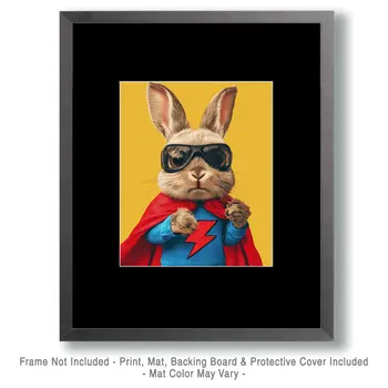 Zip Zap the Bunny Hero - Pet Superheros Art Prints – 8″x10″ Artwork for 11″x14″ Frame